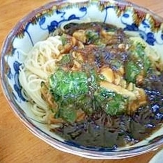 ぶっかけ素麺　なめこ　モロヘイヤ